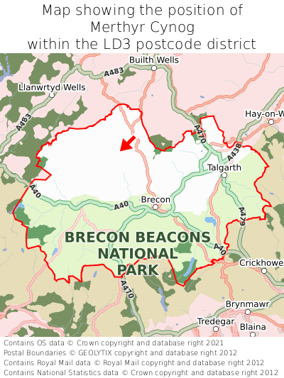 Map showing location of Merthyr Cynog within LD3