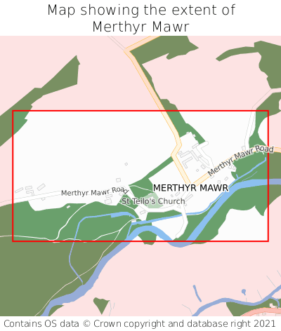 Map showing extent of Merthyr Mawr as bounding box