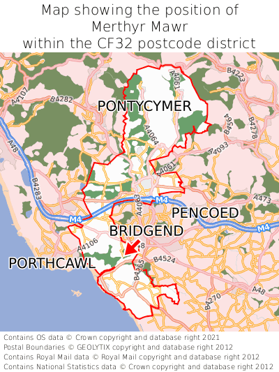 Map showing location of Merthyr Mawr within CF32