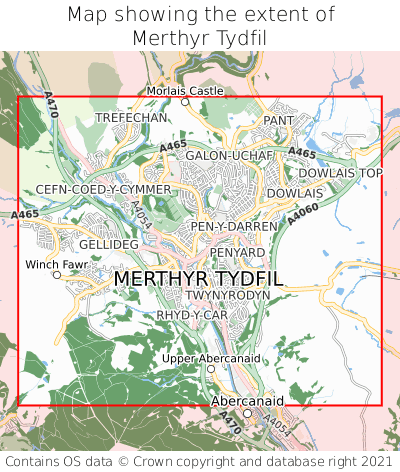 Map showing extent of Merthyr Tydfil as bounding box