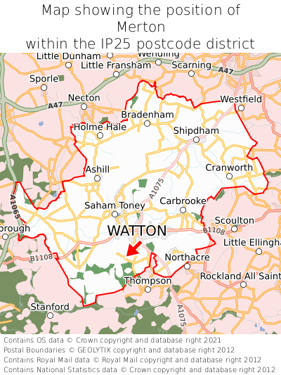 Map showing location of Merton within IP25