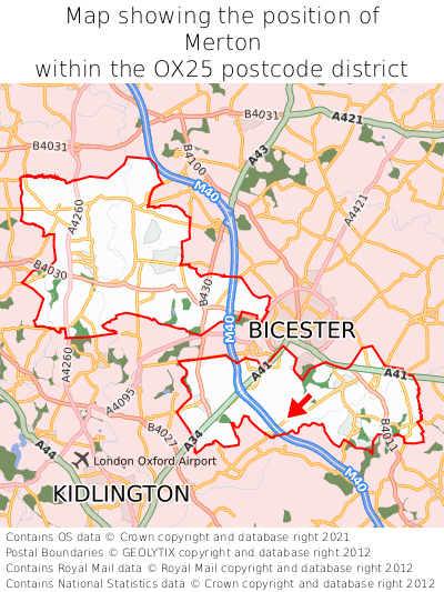 Map showing location of Merton within OX25