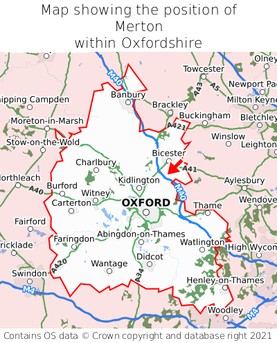 Map showing location of Merton within Oxfordshire