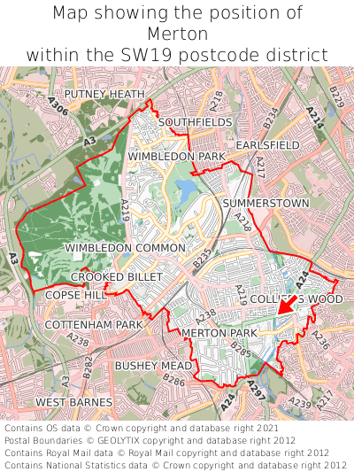 Map showing location of Merton within SW19