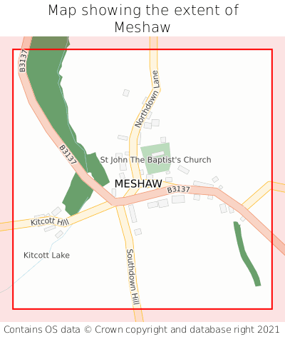 Map showing extent of Meshaw as bounding box