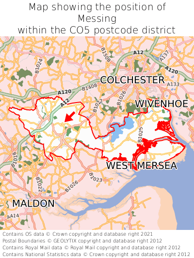 Map showing location of Messing within CO5