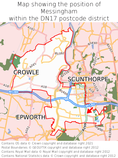 Map showing location of Messingham within DN17