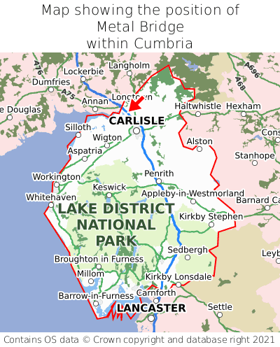 Map showing location of Metal Bridge within Cumbria