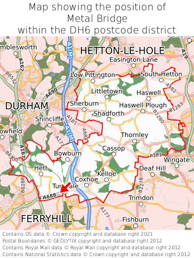 Map showing location of Metal Bridge within DH6