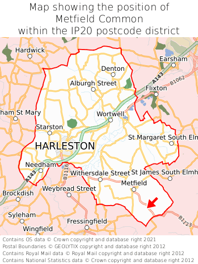 Map showing location of Metfield Common within IP20