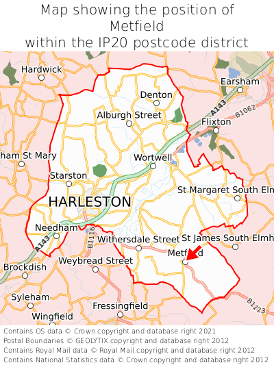 Map showing location of Metfield within IP20