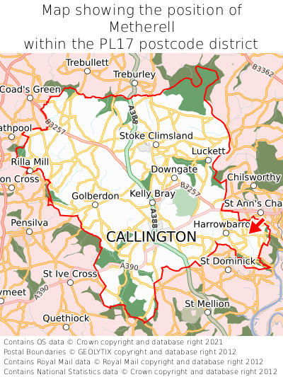 Map showing location of Metherell within PL17