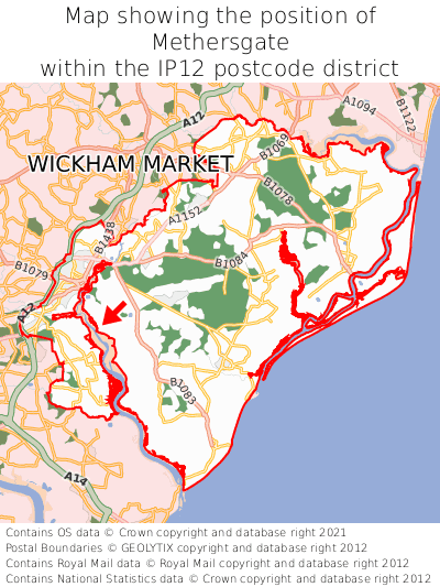Map showing location of Methersgate within IP12