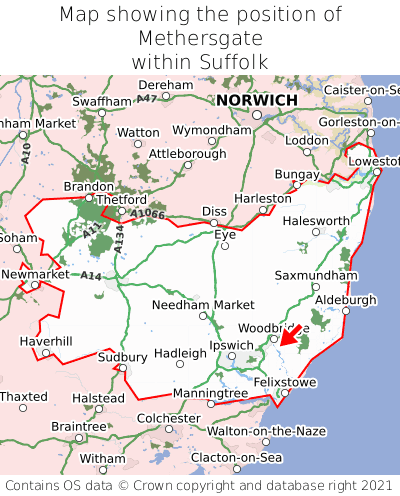 Map showing location of Methersgate within Suffolk