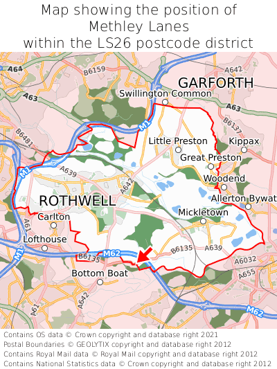 Map showing location of Methley Lanes within LS26
