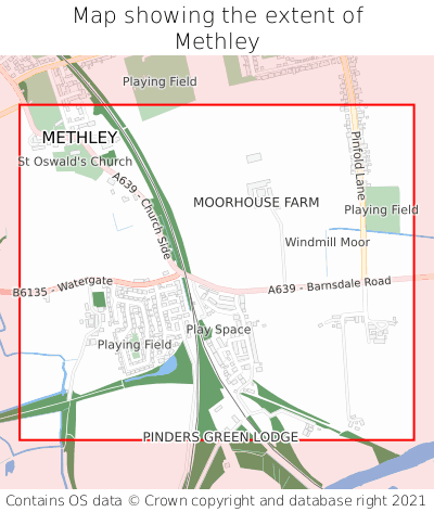 Map showing extent of Methley as bounding box