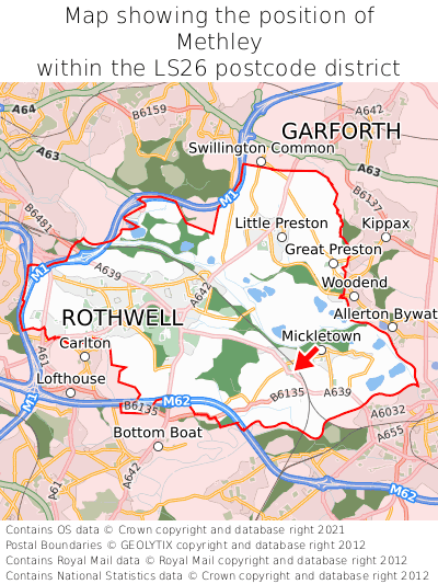 Map showing location of Methley within LS26