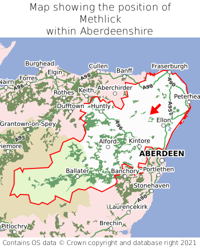 Map showing location of Methlick within Aberdeenshire