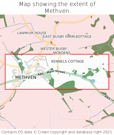 Map showing extent of Methven as bounding box