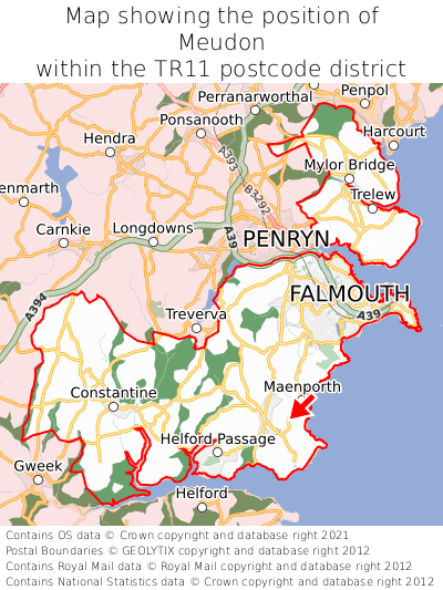 Map showing location of Meudon within TR11