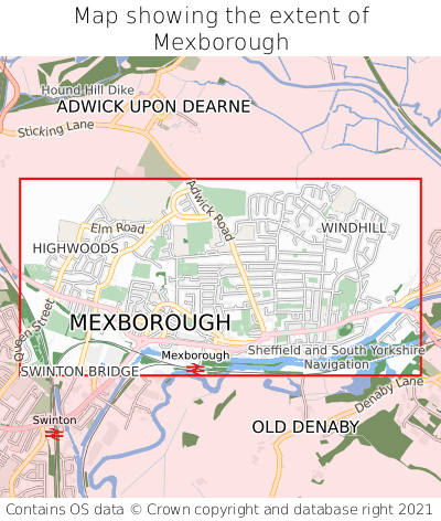 Map showing extent of Mexborough as bounding box