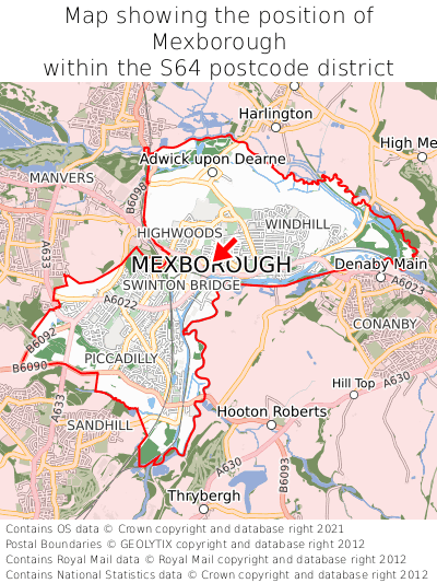 Map showing location of Mexborough within S64