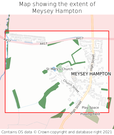 Map showing extent of Meysey Hampton as bounding box