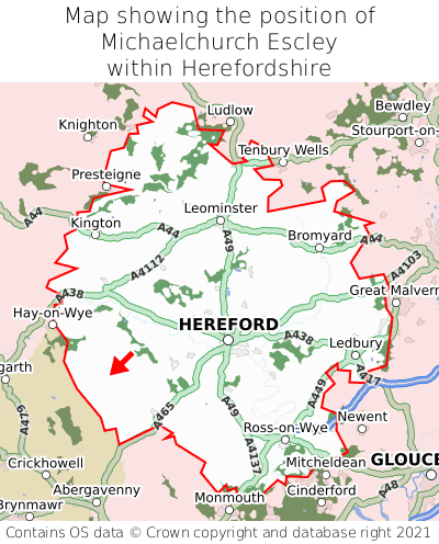 Map showing location of Michaelchurch Escley within Herefordshire