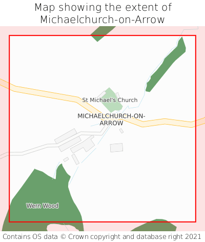 Map showing extent of Michaelchurch-on-Arrow as bounding box
