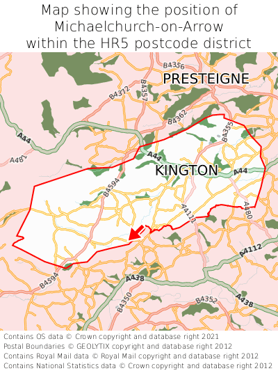 Map showing location of Michaelchurch-on-Arrow within HR5