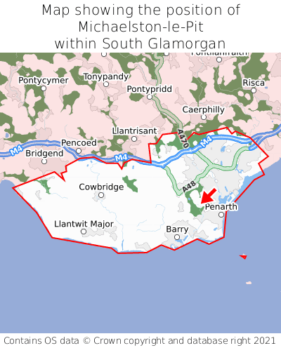 Map showing location of Michaelston-le-Pit within South Glamorgan