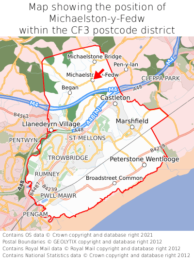 Map showing location of Michaelston-y-Fedw within CF3