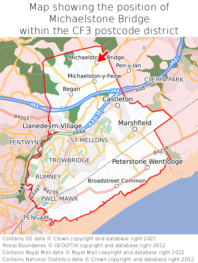 Map showing location of Michaelstone Bridge within CF3