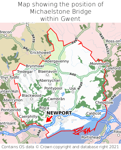 Map showing location of Michaelstone Bridge within Gwent