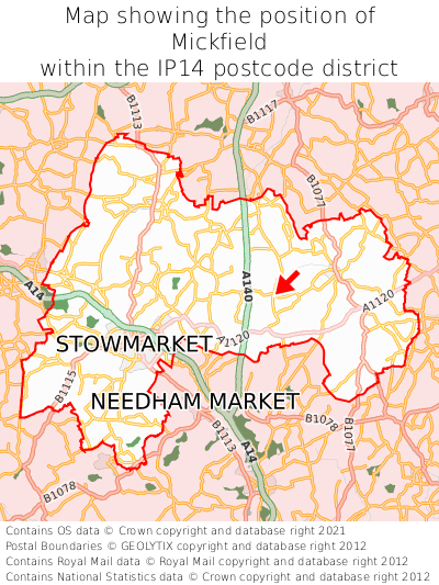 Map showing location of Mickfield within IP14