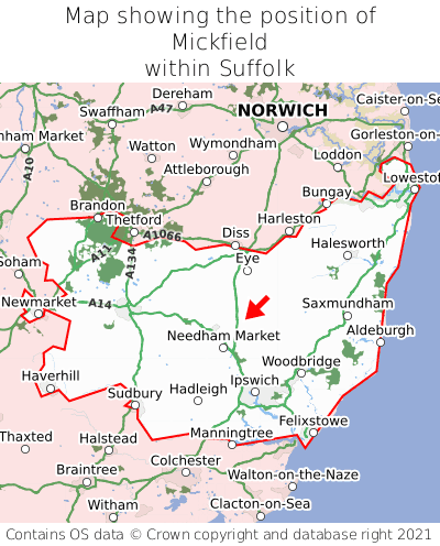 Map showing location of Mickfield within Suffolk