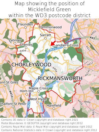 Map showing location of Micklefield Green within WD3