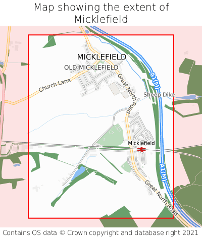 Map showing extent of Micklefield as bounding box