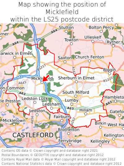 Map showing location of Micklefield within LS25