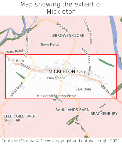 Map showing extent of Mickleton as bounding box