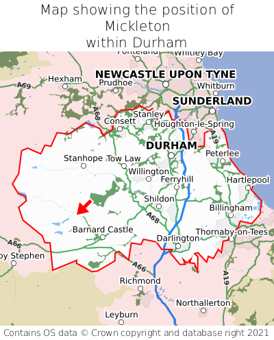 Map showing location of Mickleton within Durham