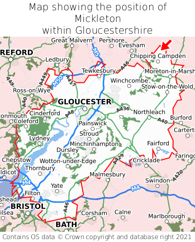 Map showing location of Mickleton within Gloucestershire