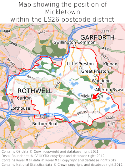Map showing location of Mickletown within LS26
