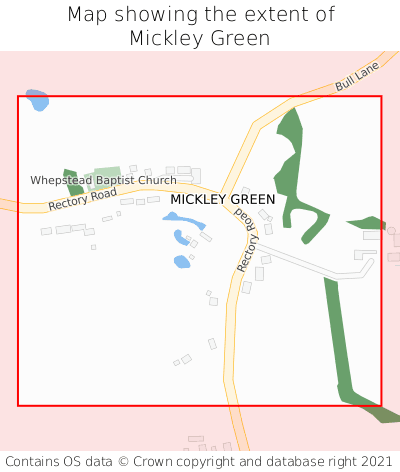 Map showing extent of Mickley Green as bounding box