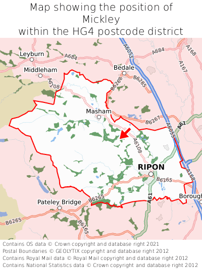 Map showing location of Mickley within HG4