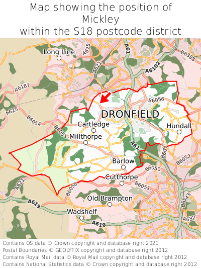 Map showing location of Mickley within S18
