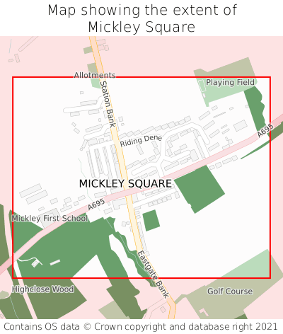 Map showing extent of Mickley Square as bounding box
