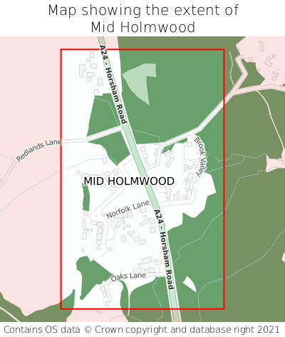 Map showing extent of Mid Holmwood as bounding box