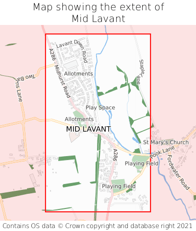 Map showing extent of Mid Lavant as bounding box