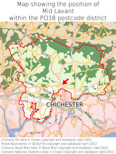 Map showing location of Mid Lavant within PO18